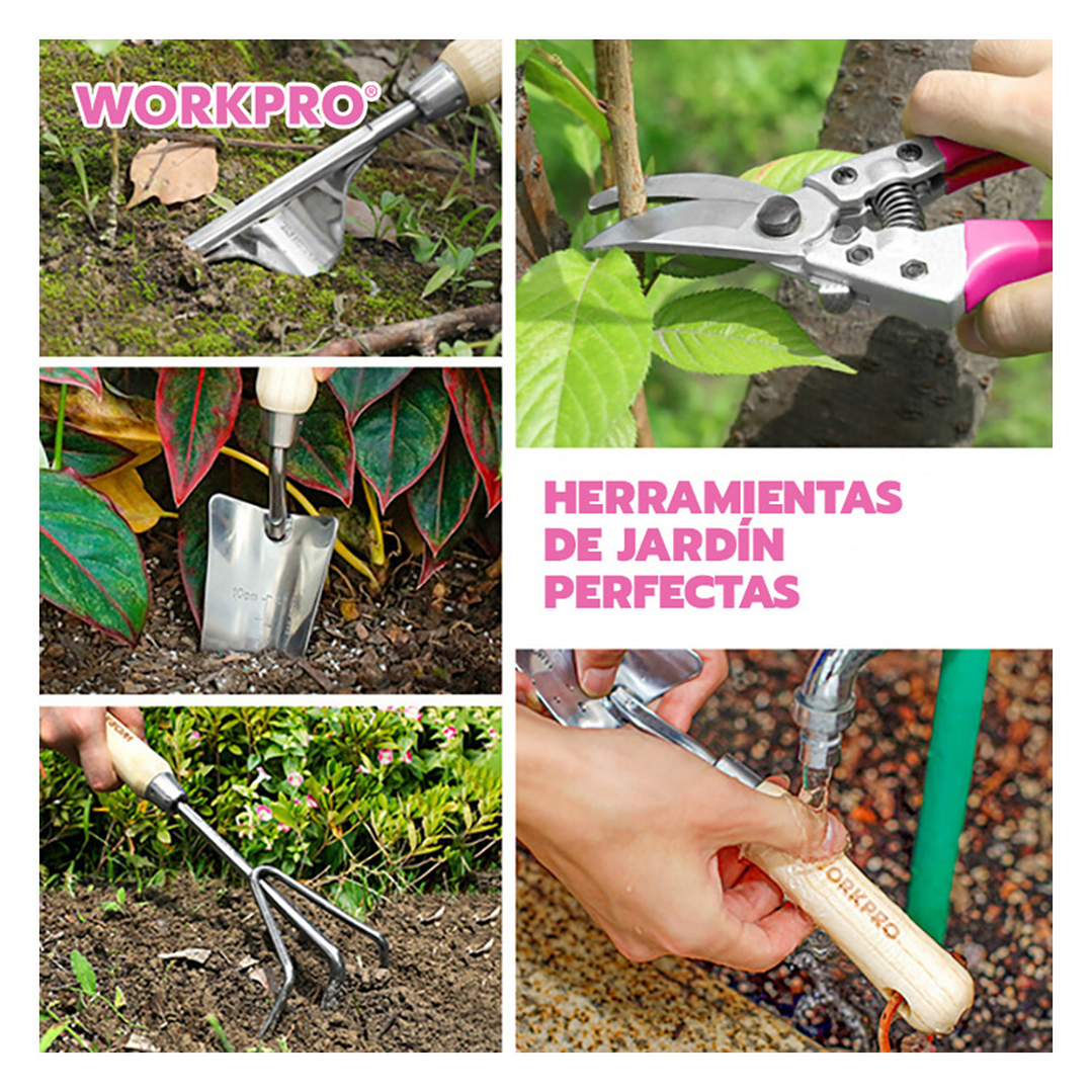 Juego de Herramientas de Jardín 7 Piezas con Bolso Rosado – WP206803 7