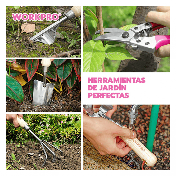 Juego de Herramientas de Jardín 7 Piezas con Bolso Rosado – WP206803 7