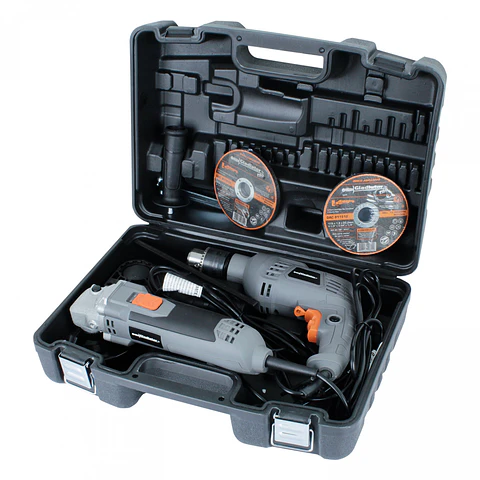 Kit Taladro Percutor 13 mm + Esmeril Angular 4 1/2" + 10 Discos
