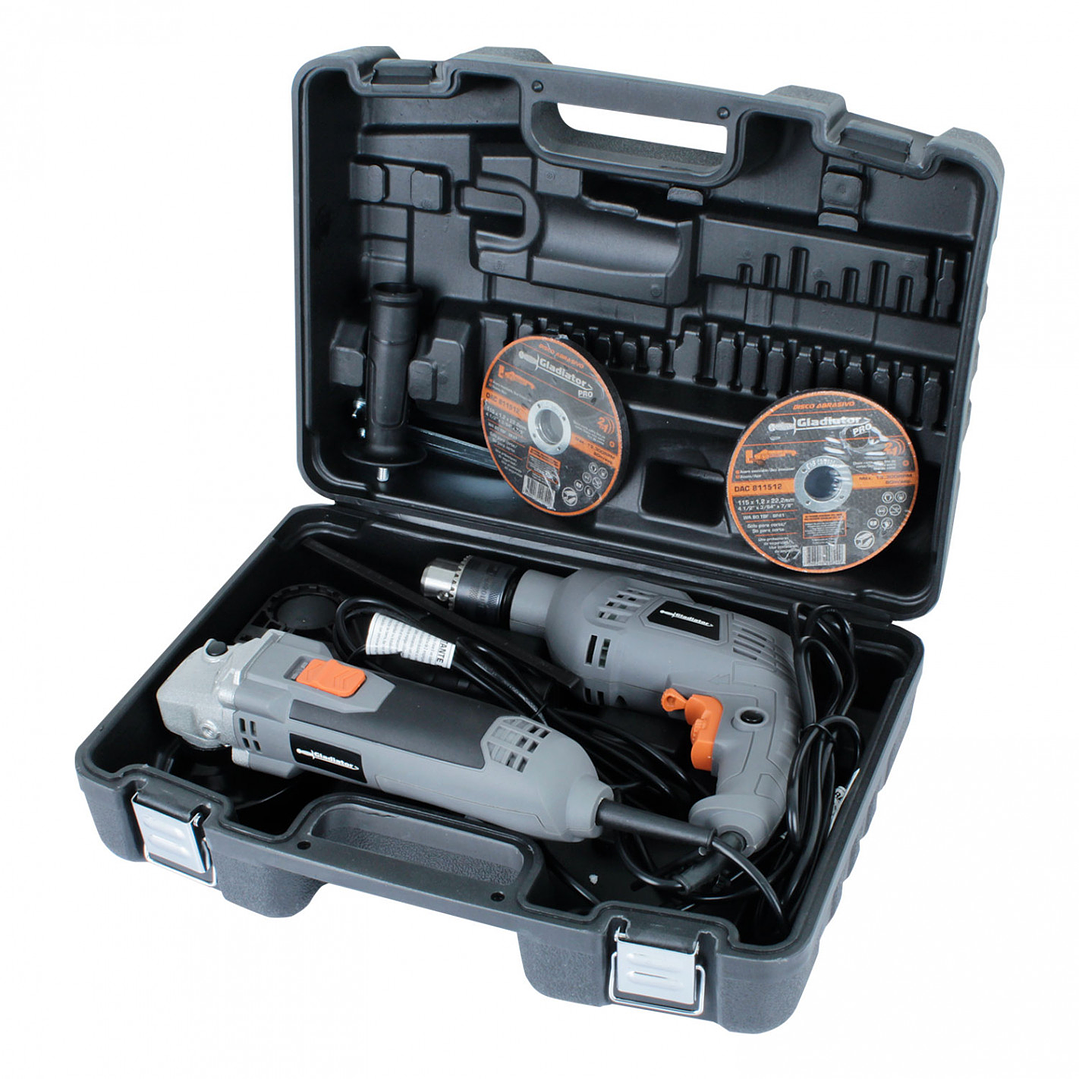 Kit Taladro Percutor 13 mm + Esmeril Angular 4 1/2