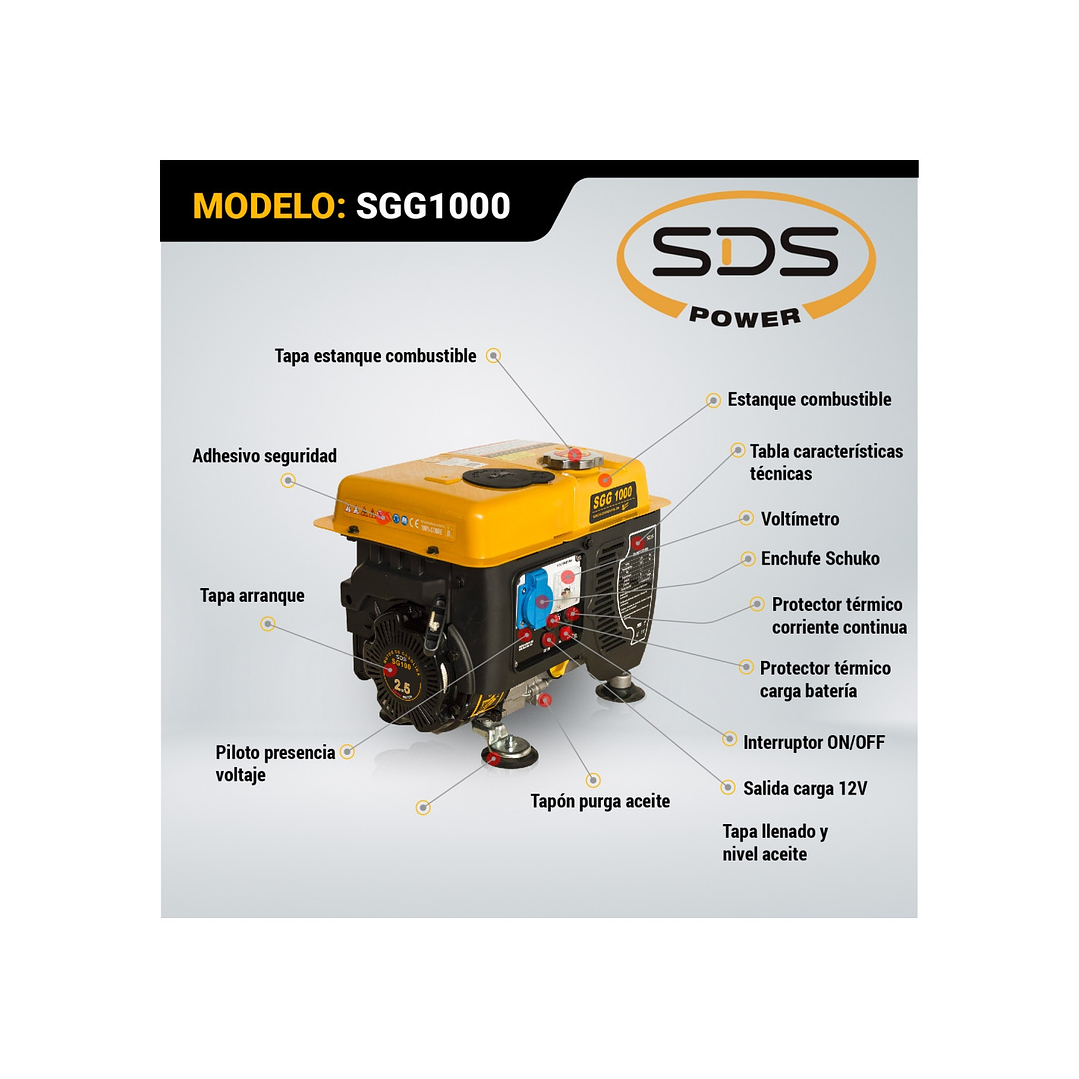 Generador Bencinero 0,8 kW 220 V 4 Tiempos – Modelo SGG1000 4