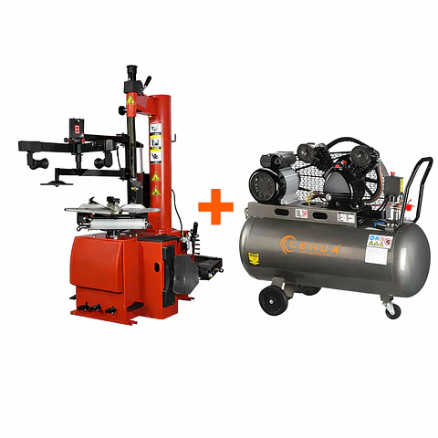 PACK PROFESIONAL: Desmontadora con Brazo Auxiliar + Compresor 3 HP 200 litros
