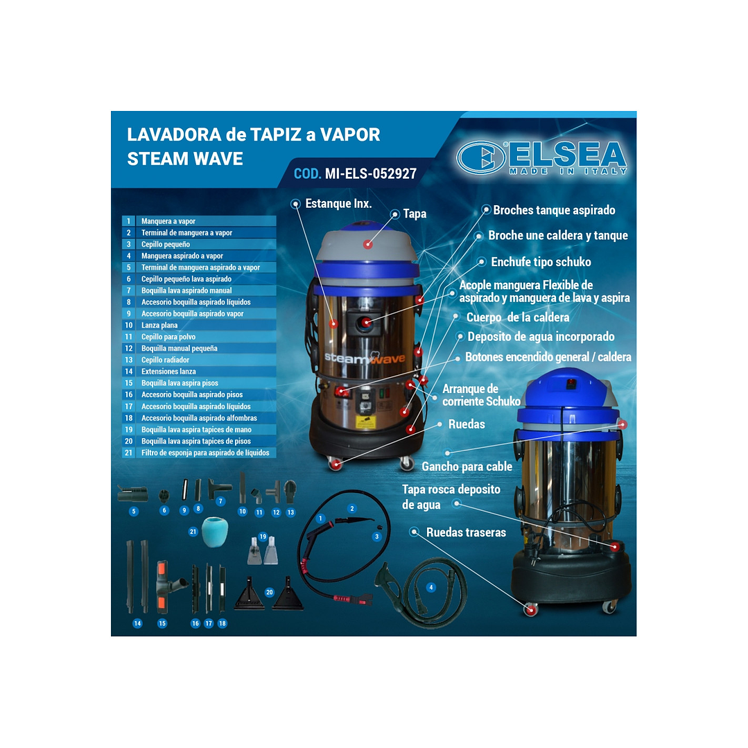 Lavadora de Tapiz a Vapor Steam Wave SWP110 (HECHO EN ITALIA) 4