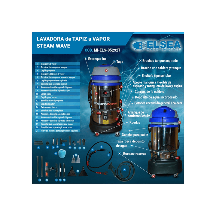 Lavadora de Tapiz a Vapor Steam Wave SWP110 (HECHO EN ITALIA) 4