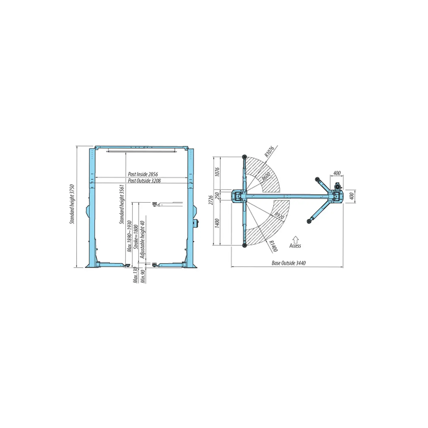 Elevador de 2 Columnas 4.000 kg HL-26K 220V (Corea del Sur) 4