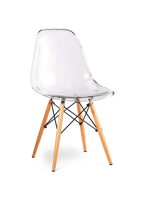 Silla Eames Transparente Moderna con Base de Madera Natural