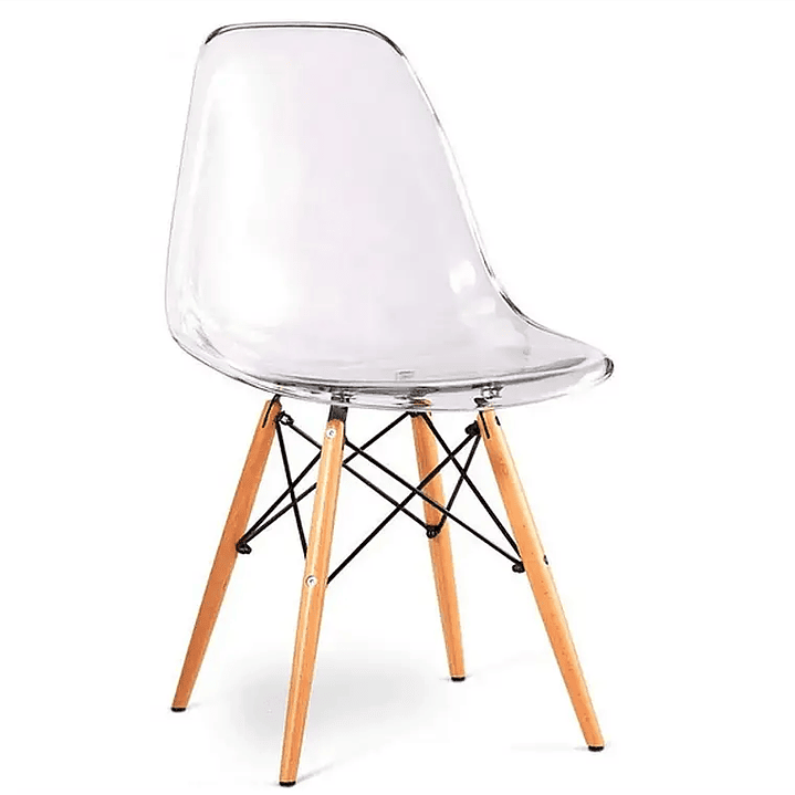Silla Eames Transparente Moderna con Base de Madera Natural 1