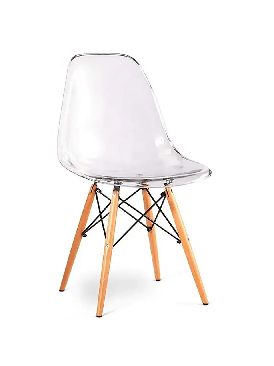 Silla Eames Transparente Moderna con Base de Madera Natural 1