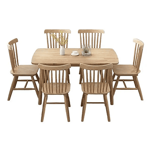 Mesa con 6 Sillas Windsor de Madera Original 120x70