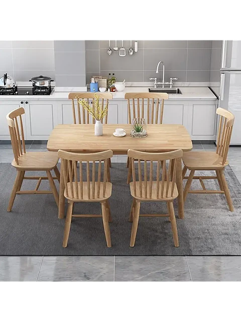 Mesa con 6 Sillas Windsor de Madera Original 120x70