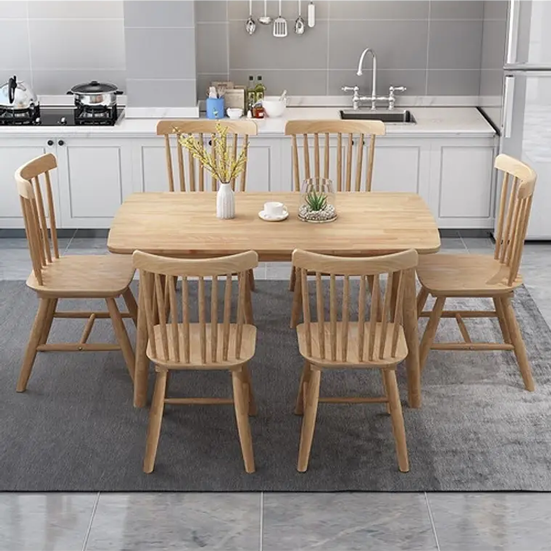 Mesa con 6 Sillas Windsor de Madera Original 120x70 2
