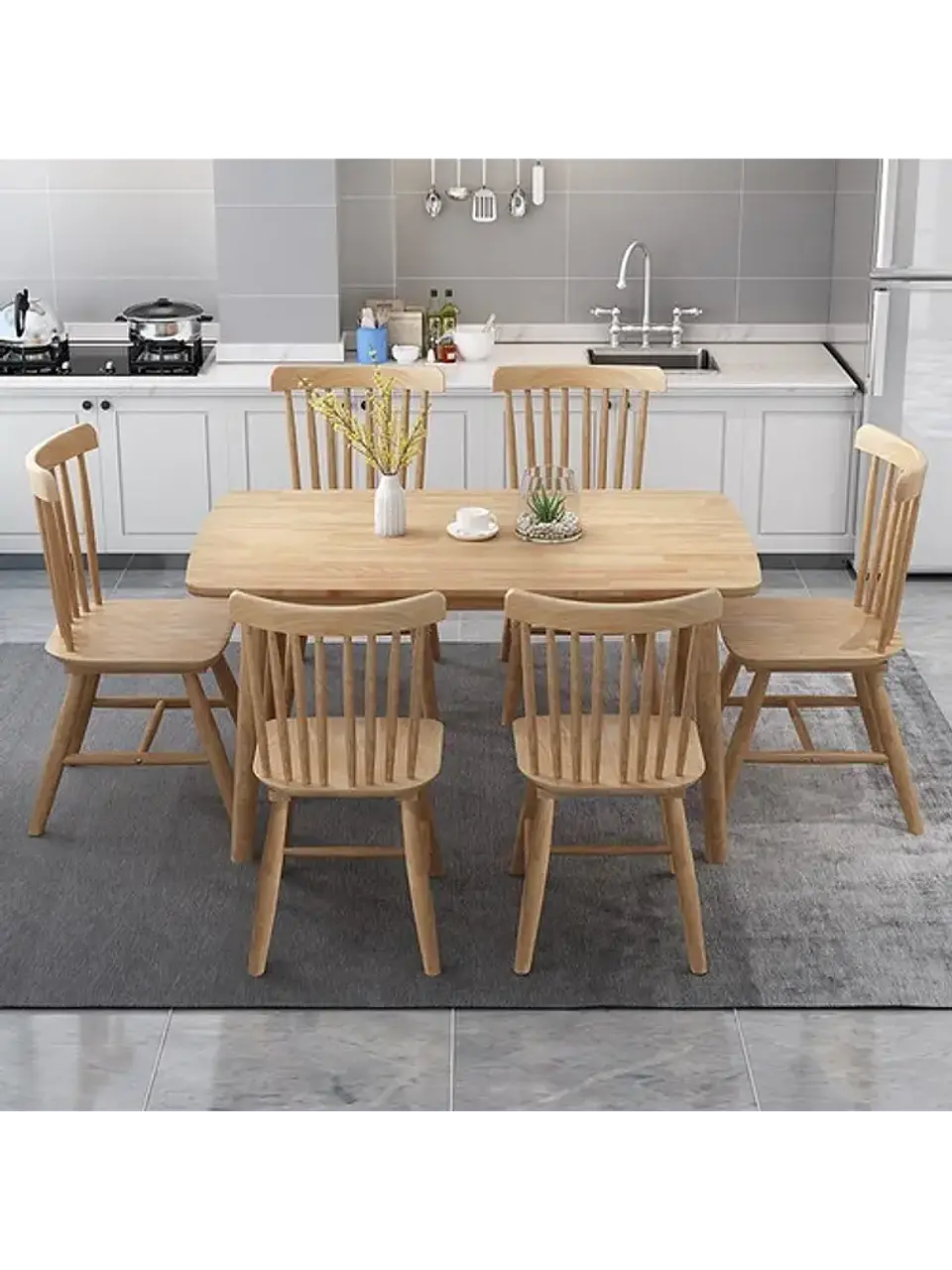 Mesa con 6 Sillas Windsor de Madera Original 120x70 2