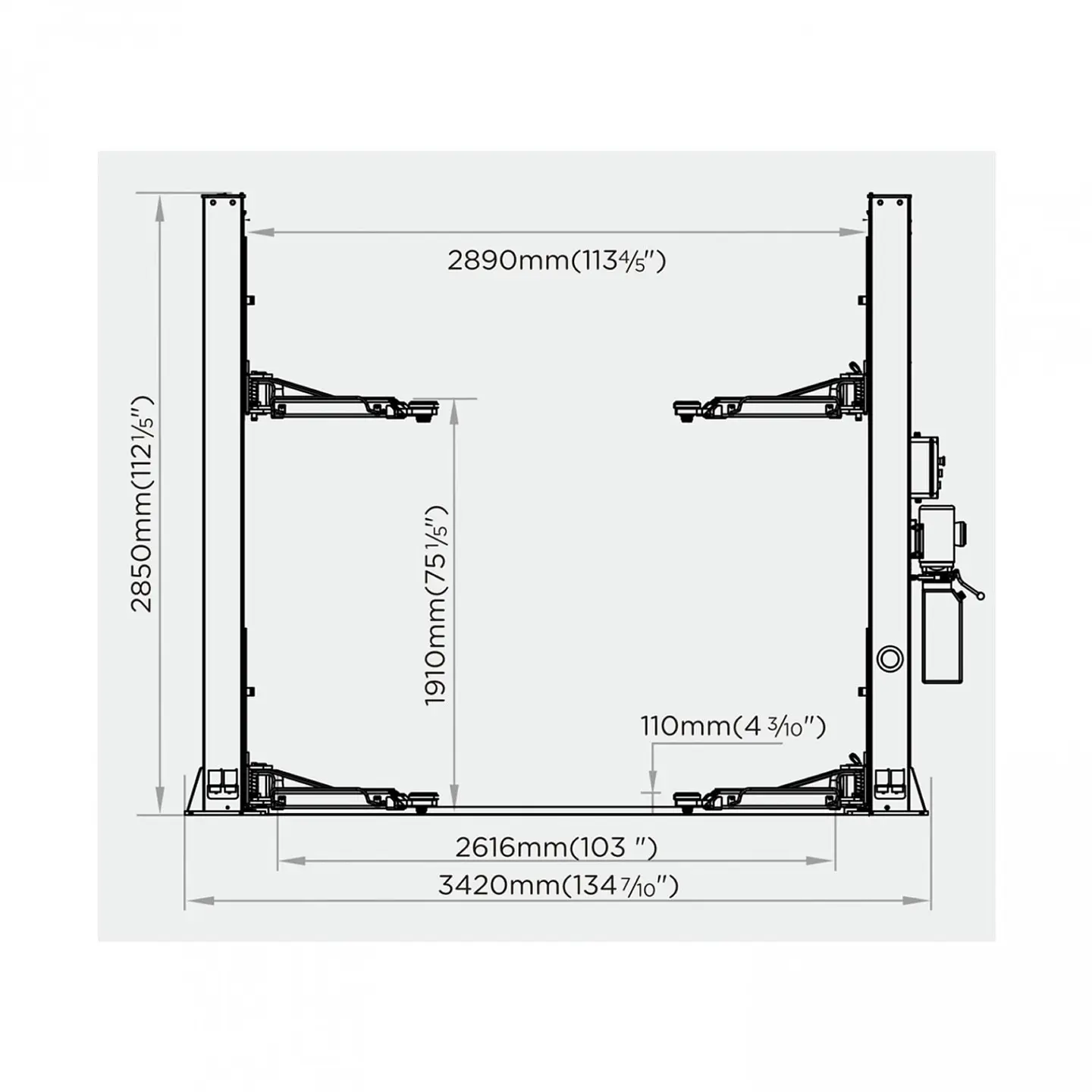 Elevador 2 Columnas 4.200 kg Electrohidráulico 220V U-T42 3