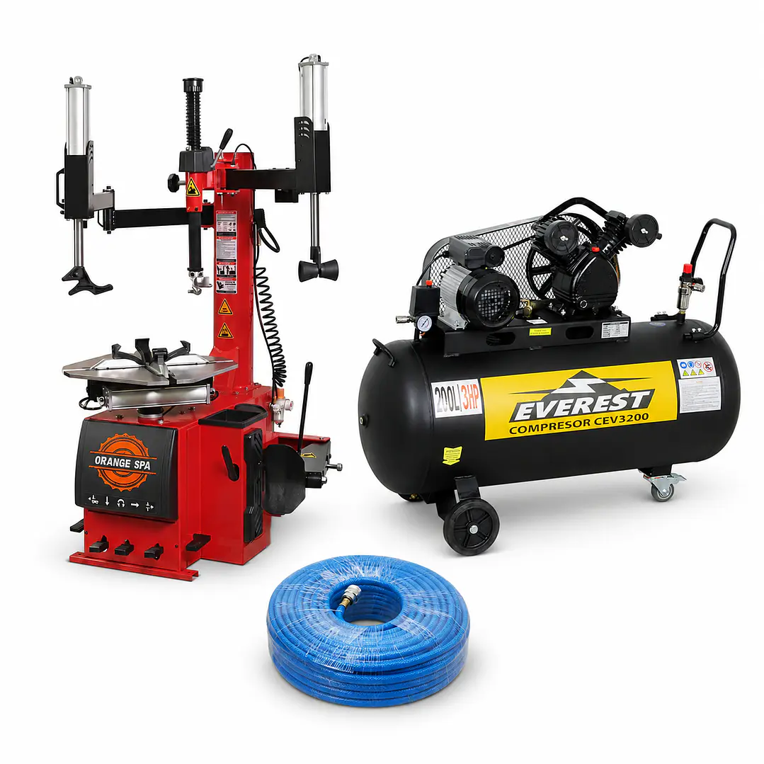 Pack Desmontadora O-TC300 + Compresor EVEREST CEV3200 + Manguera para Aire Comprimido 50 Metros 1