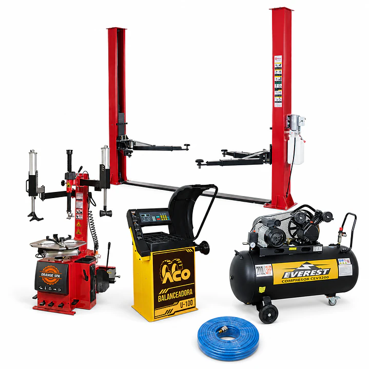 Pack Vulca Full Elevado – Elevador + Desmontadora + Balanceadora + Compresor + Manguera 1