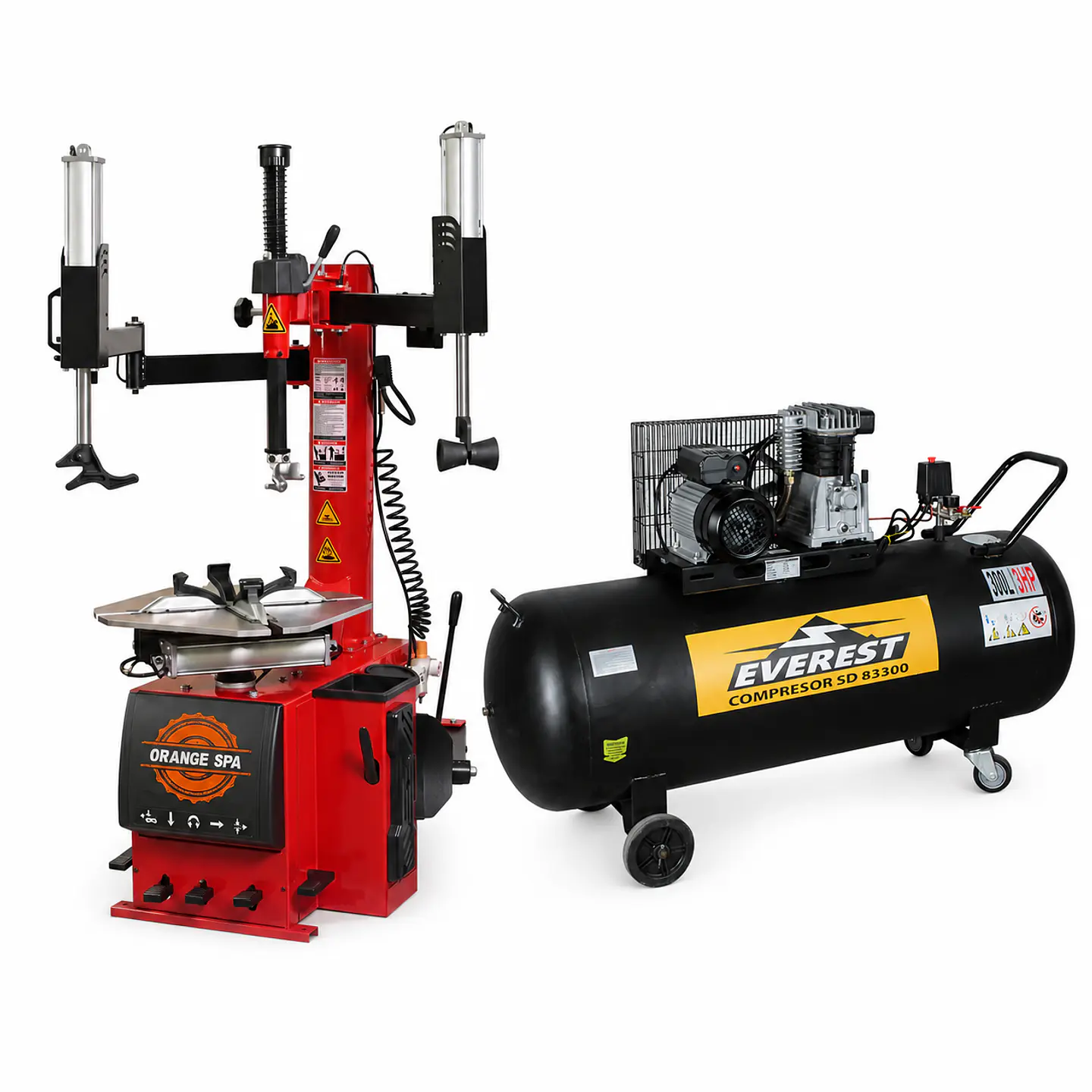 PACK Desmontadora de Neumáticos Automotriz con Brazo Auxiliar Doble + Compresor 3.0 HP 300 Litros 1