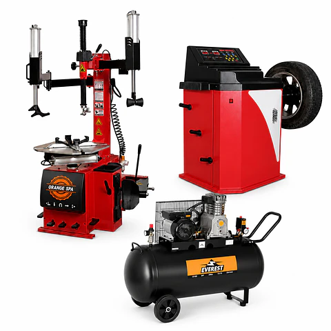 Pack Vulca Pro Desmontadora con Doble Brazo Auxiliar + Balanceadora + Compresor 3 HP 200 Litros