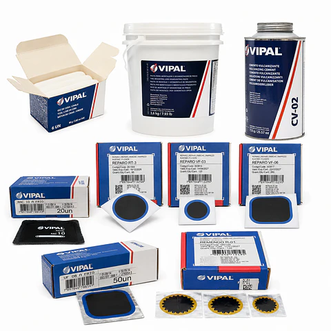 Kit Full Insumos Vulcanización en Frío Vipal – Parches + Cemento + Pasta + Tiza