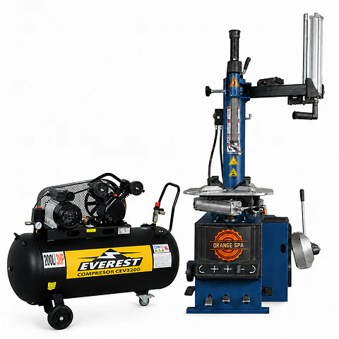 PACK Desmontadora con Brazo Auxiliar + Compresor 3 HP 200 LT
