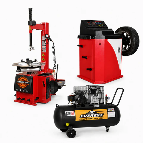 Pack Desmontadora Automotriz + Balanceadora + Compresor 3 HP 200 Litros