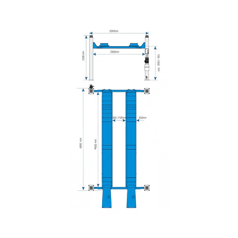 Elevador 4 Columnas para Alineación 4.500 kg HFL4145E + Gata Central 3 Toneladas