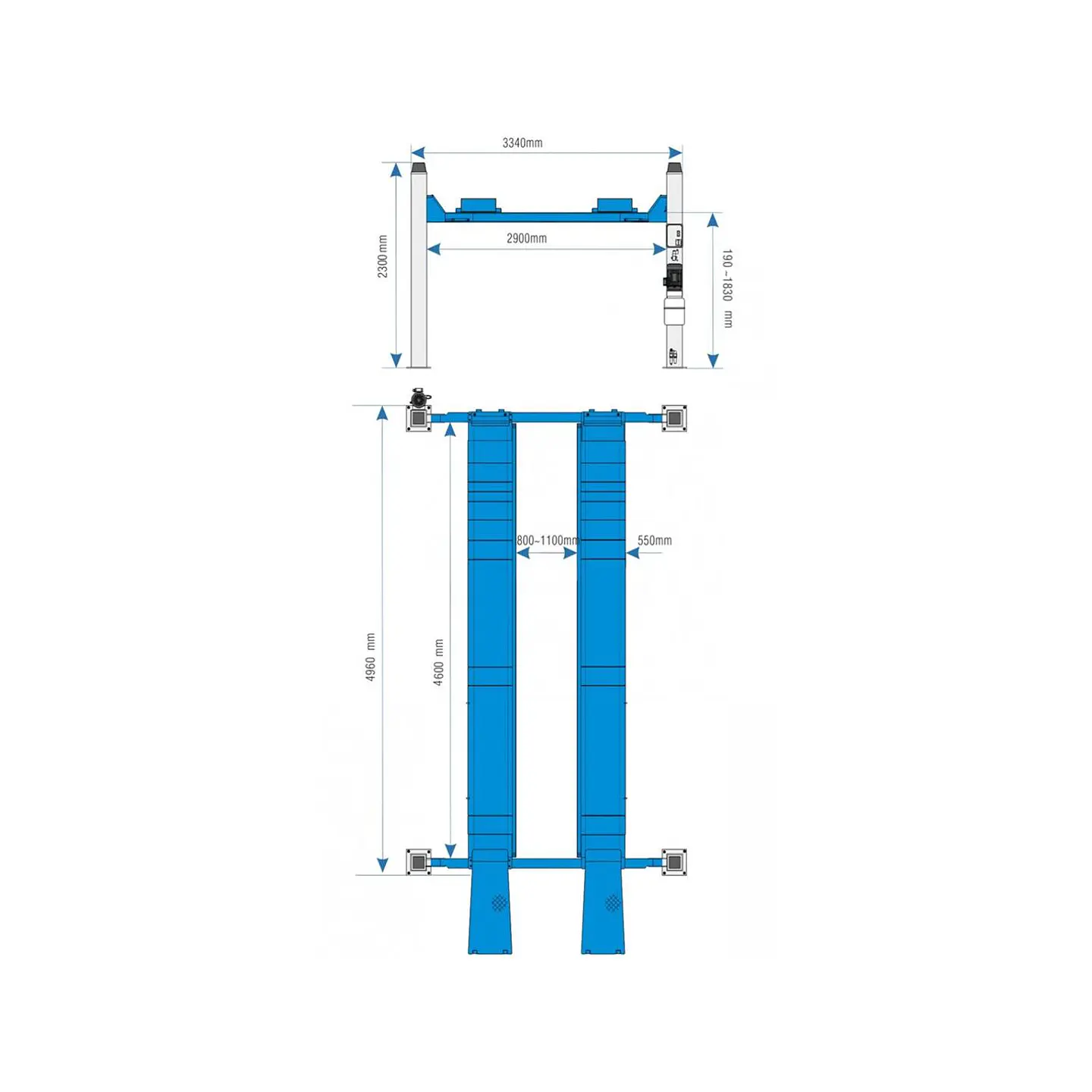 Elevador 4 Columnas para Alineación 4.500 kg HFL4145E + Gata Central 3 Toneladas 2