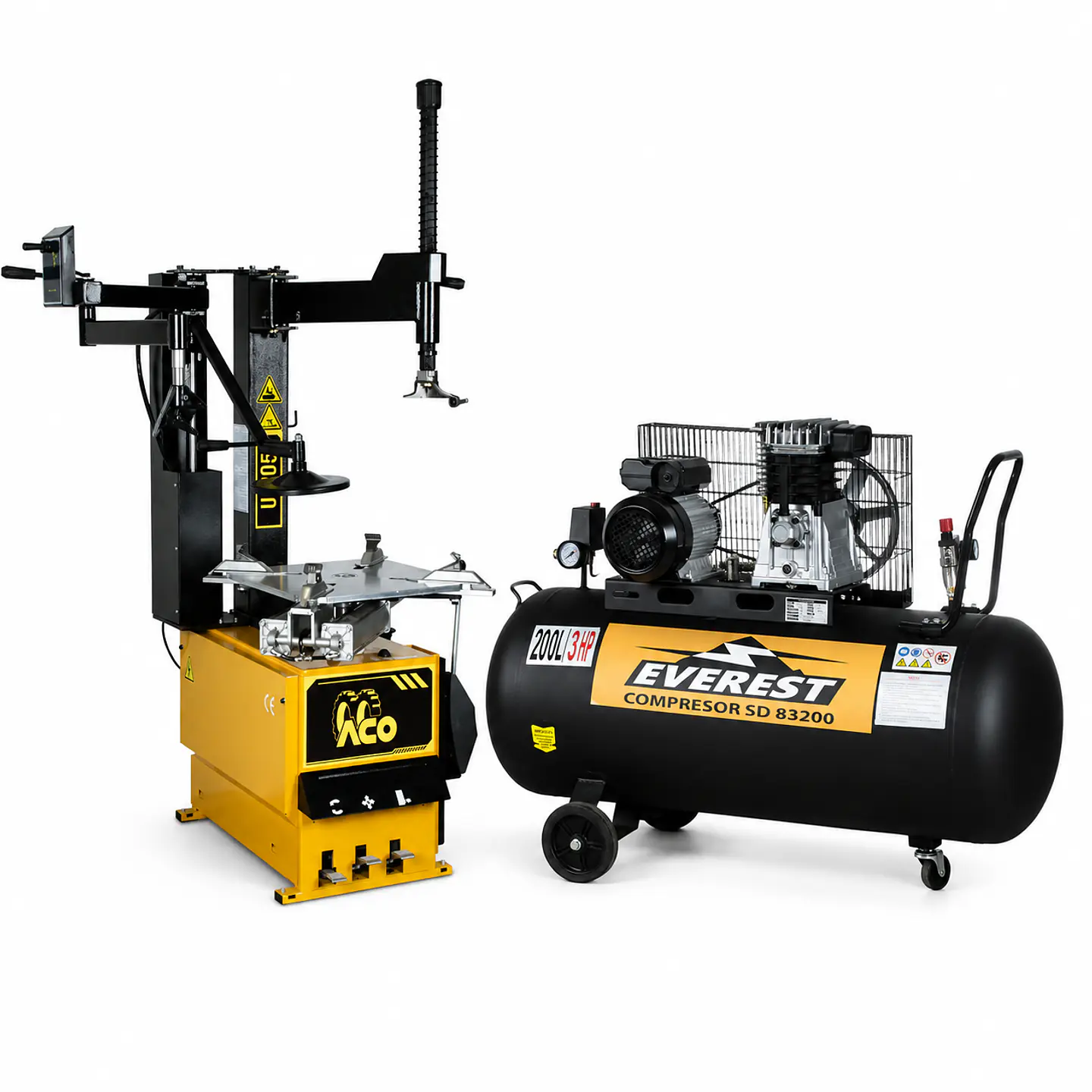 Pack Desmontadora ACO U-205 con Brazo Auxiliar Ally + Compresor Everest 3 HP 200 Litros 220V 1