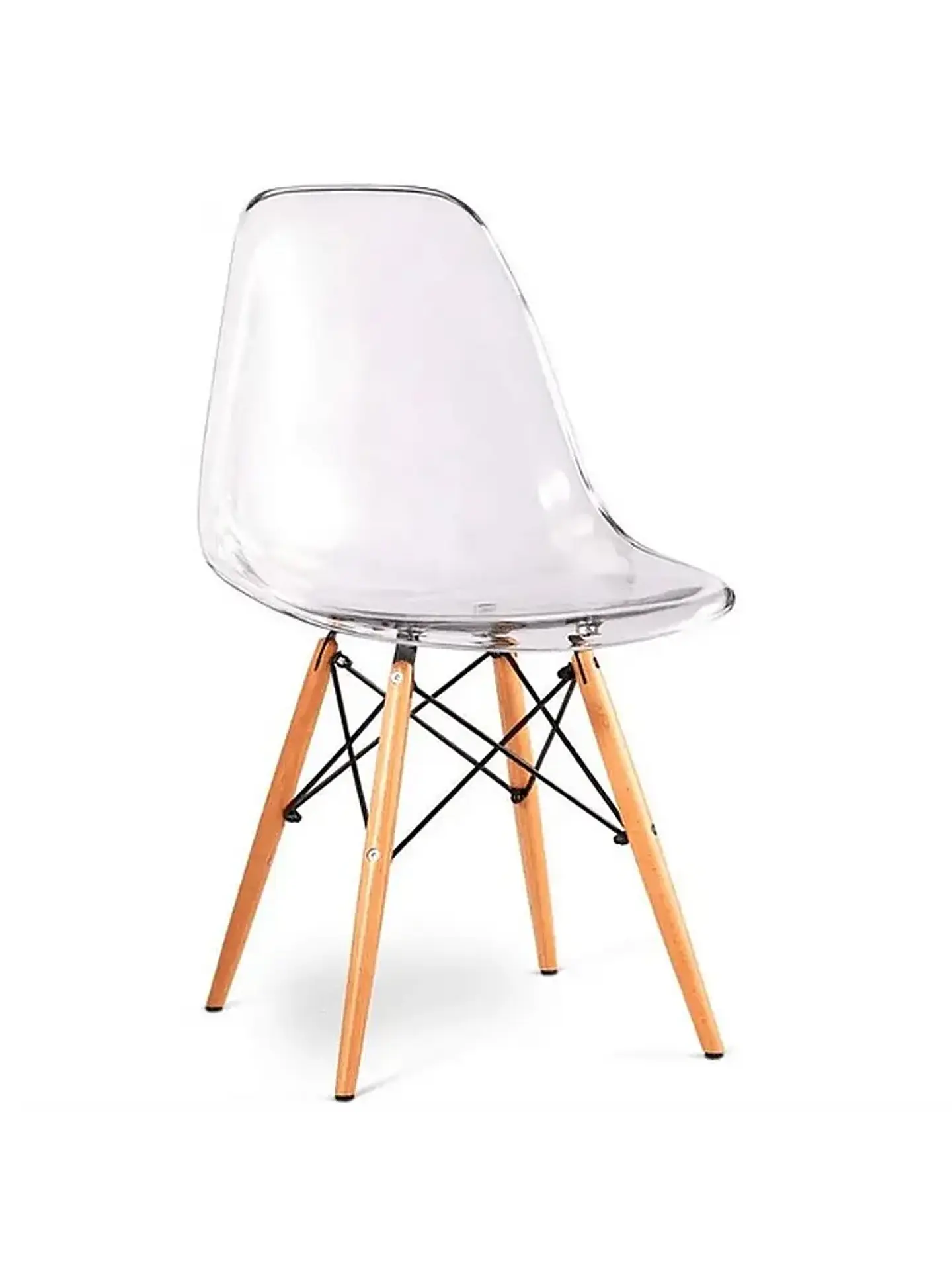 Silla Eames Transparente Moderna con Base de Madera Natural 1