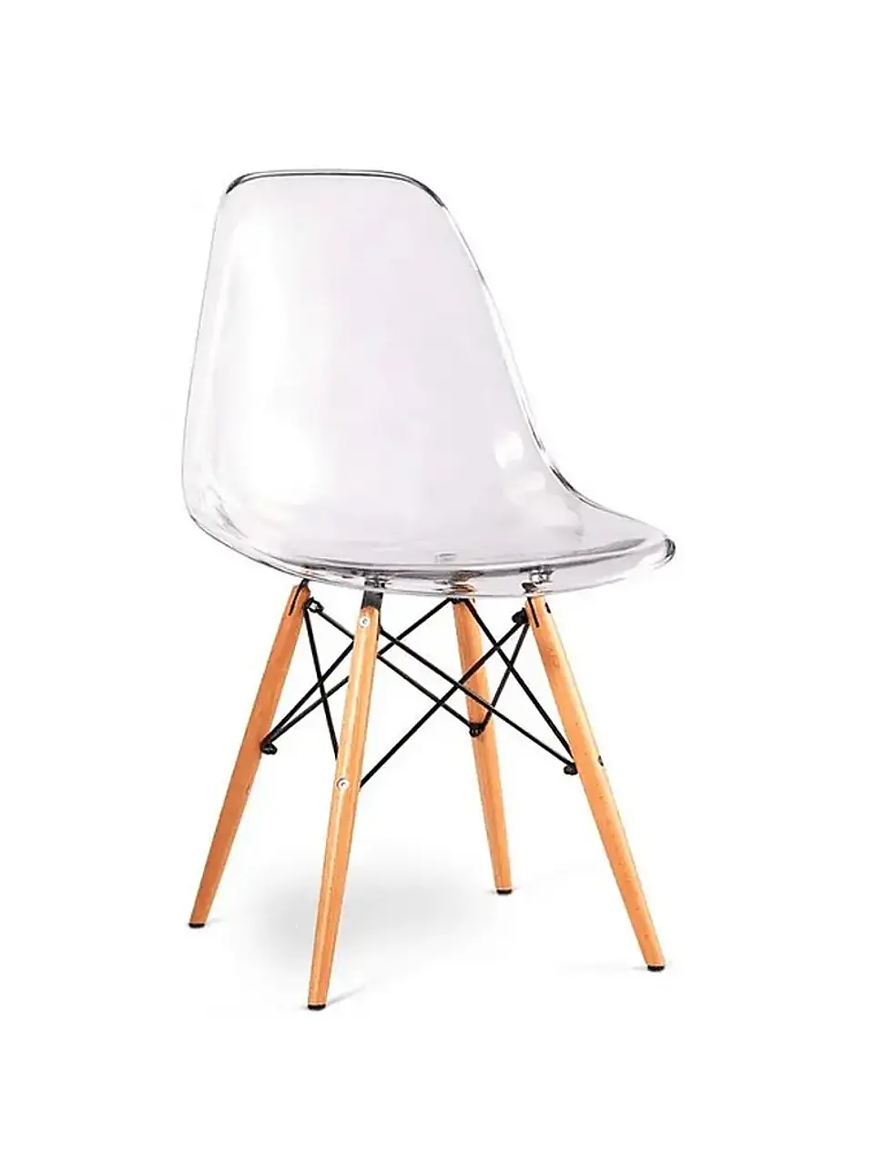 Silla Eames Transparente Moderna con Base de Madera Natural 1