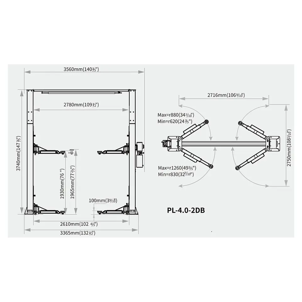 Elevador 2 Columnas ACO PL-4.0-2DB(R) – 4.000 kg Clear Floor 2