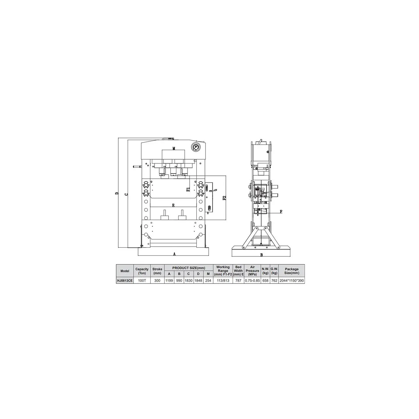 Prensa hidroneumática Handijack HJ0813CE, 100 toneladas 6
