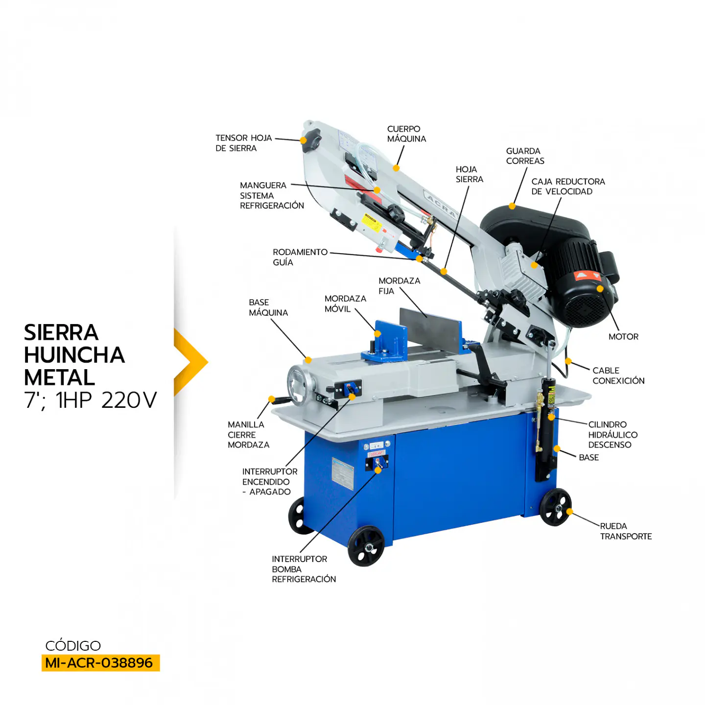 Sierra de huincha para metal Acra FHBS-712M, 7 pulgadas y 1 HP 16