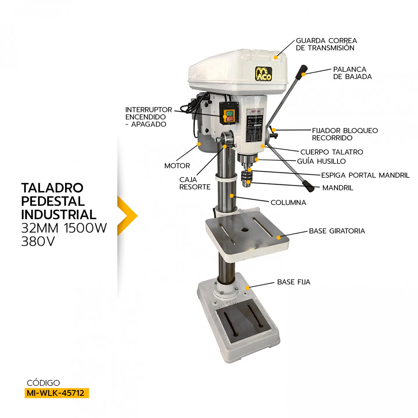 Taladro de pedestal West Lake JZ-32-380, 32 mm y 380V 4