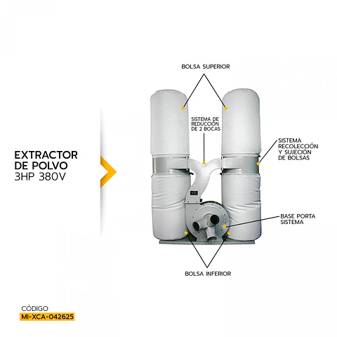 Extractor de polvo Xcalibur UB-201, 3 HP y 380 V