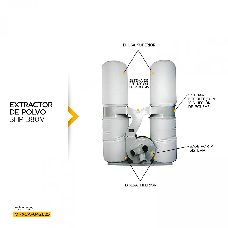 Extractor de polvo Xcalibur UB-201, 3 HP y 380 V 2