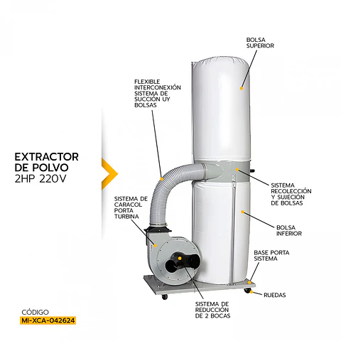 Extractor de polvo Xcalibur UB-103, 2 HP y 220 V
