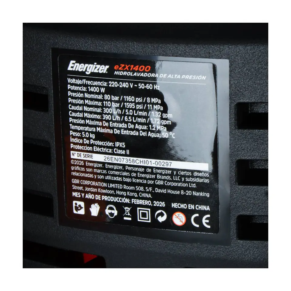Hidrolavadora electrica 110 bar 1400w EZX1400 Energizer 10