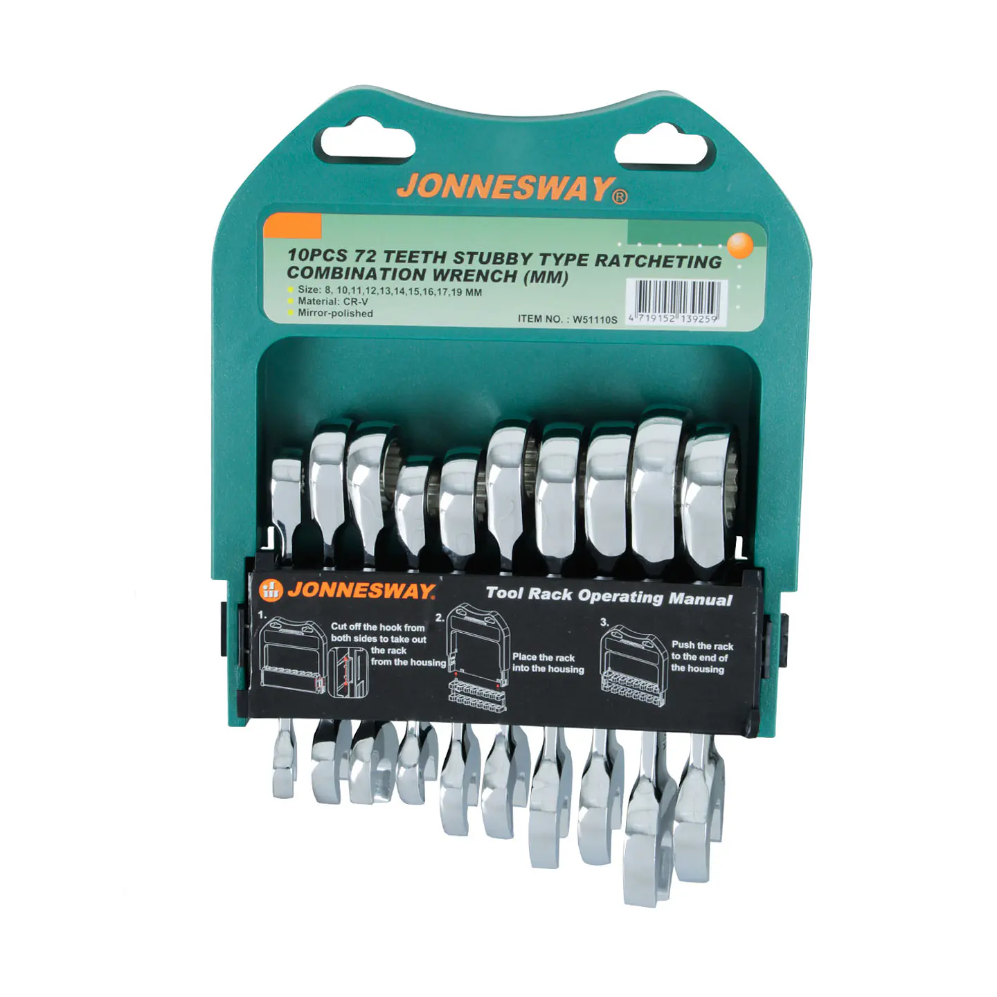 Juego de llaves punta corona con chicharra de palma Jonnesway W51110S – 10 piezas 5