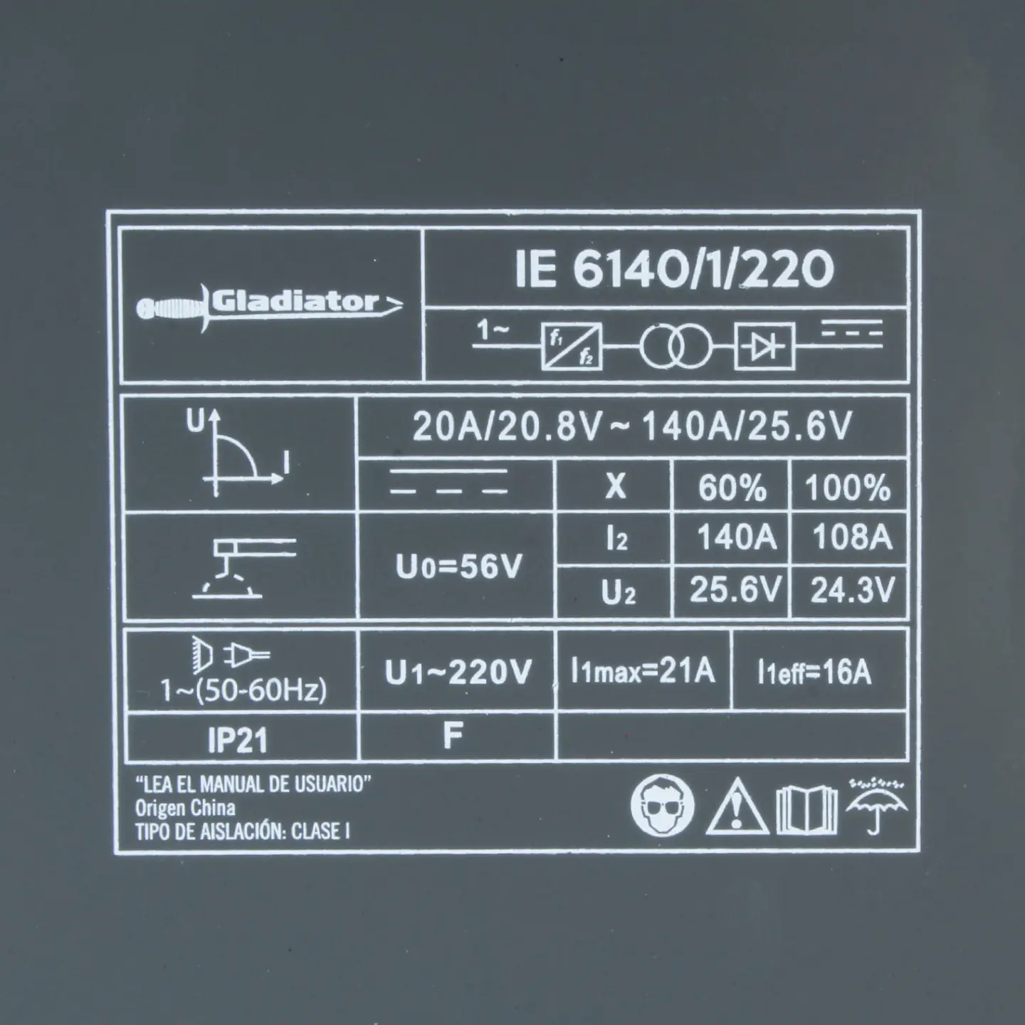 Soldadora inverter arco manual Gladiator IE 6140/1/220 – 140 A 9