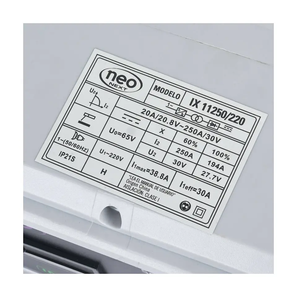 Soldadora inverter arco manual Neo IX 11250/220 – 250 A 6