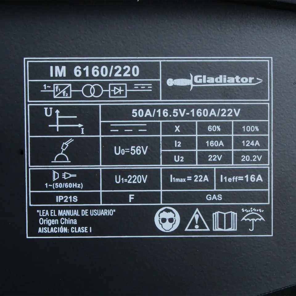 Soldadora inverter MIG Gladiator IM6160/220 – 160 A 12
