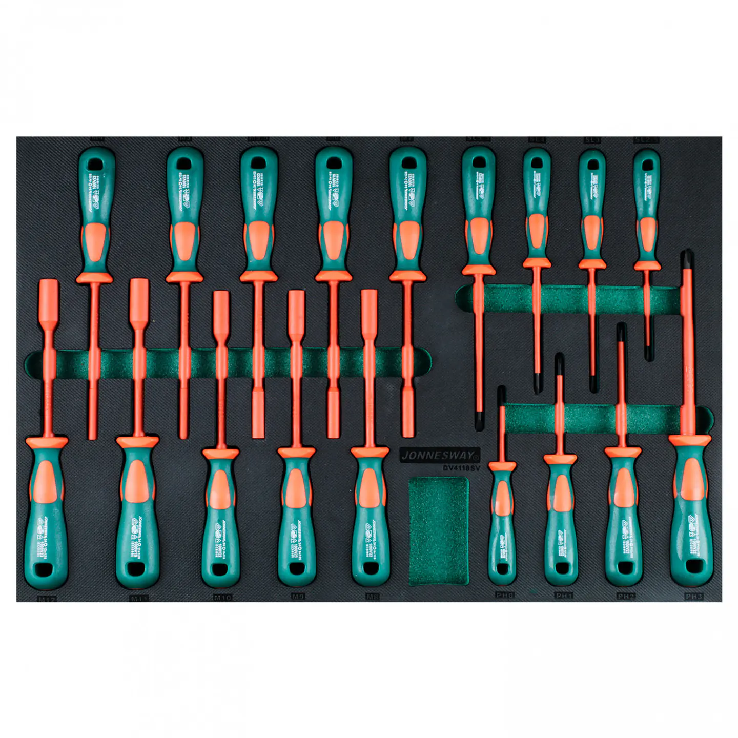 Bandeja de 18 destornilladores aislados Jonnesway DV4118SV – 1000 V 1