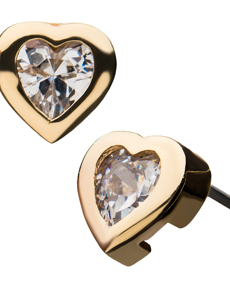 Corazón zirconia cristal interior en oro  – Threadless o pin