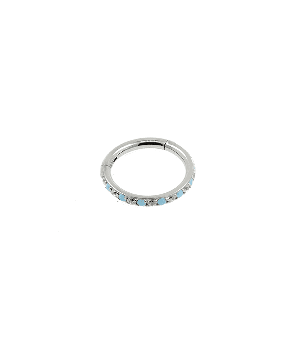 Segment ring con línea de zirconias y turquesa lateral 16GA - 1.2mm