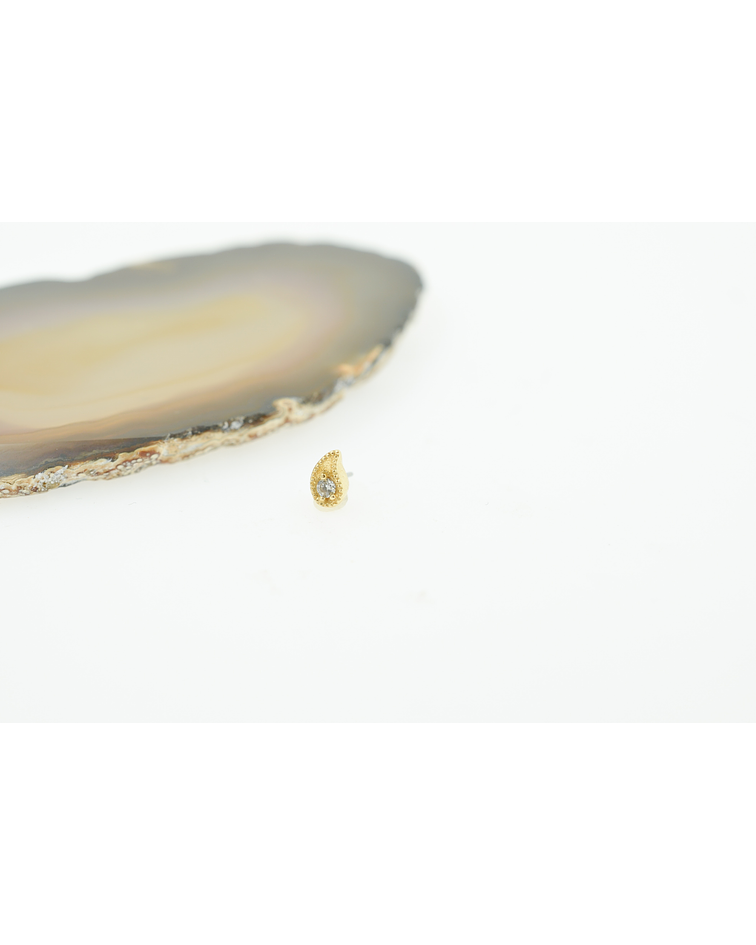 Gotita curvada milgrain con zircon en oro amarillo - Threadless o pin