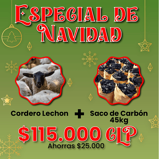 Especial de Navidad Cordero Lechon + 1 Saco de Carbon (45kg)