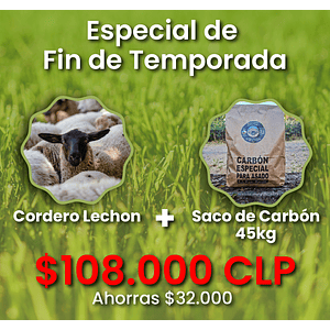 Especial de Fin de Temporada: Cordero Lechon + 1 Saco de Carbon (45kg)