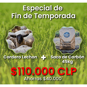 Especial de Fin de Temporada: Cordero Lechon + 1 Saco de Carbon (45kg)