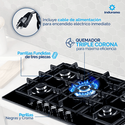 Estufa de Empotrar vidrio 90cm 5 Quemadores - Indurama 4