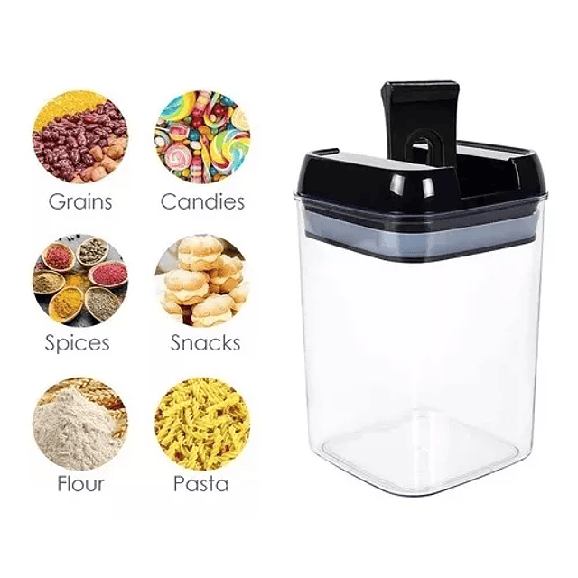 Juego x4 recipientes herméticos para cocina tapa negra contenedor de alimentos